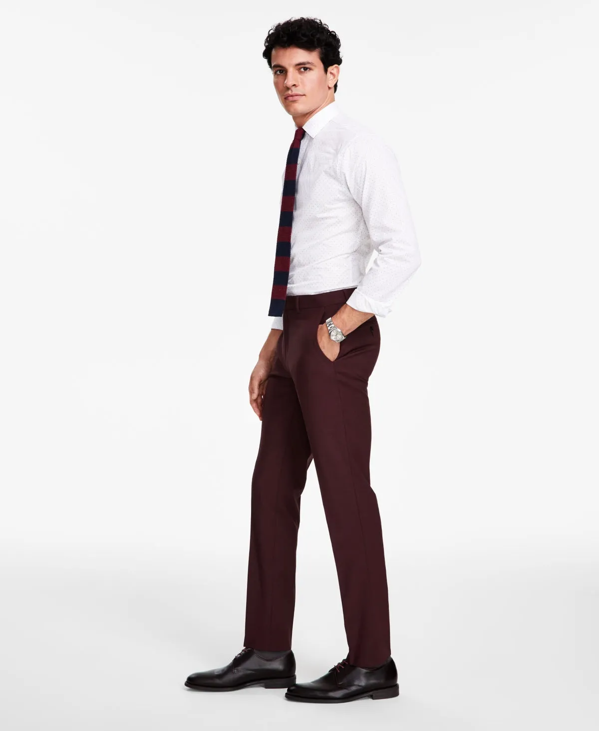 Bar III Mens Slim fit Dress Pants 34 / 34 Burgundy Red Solid