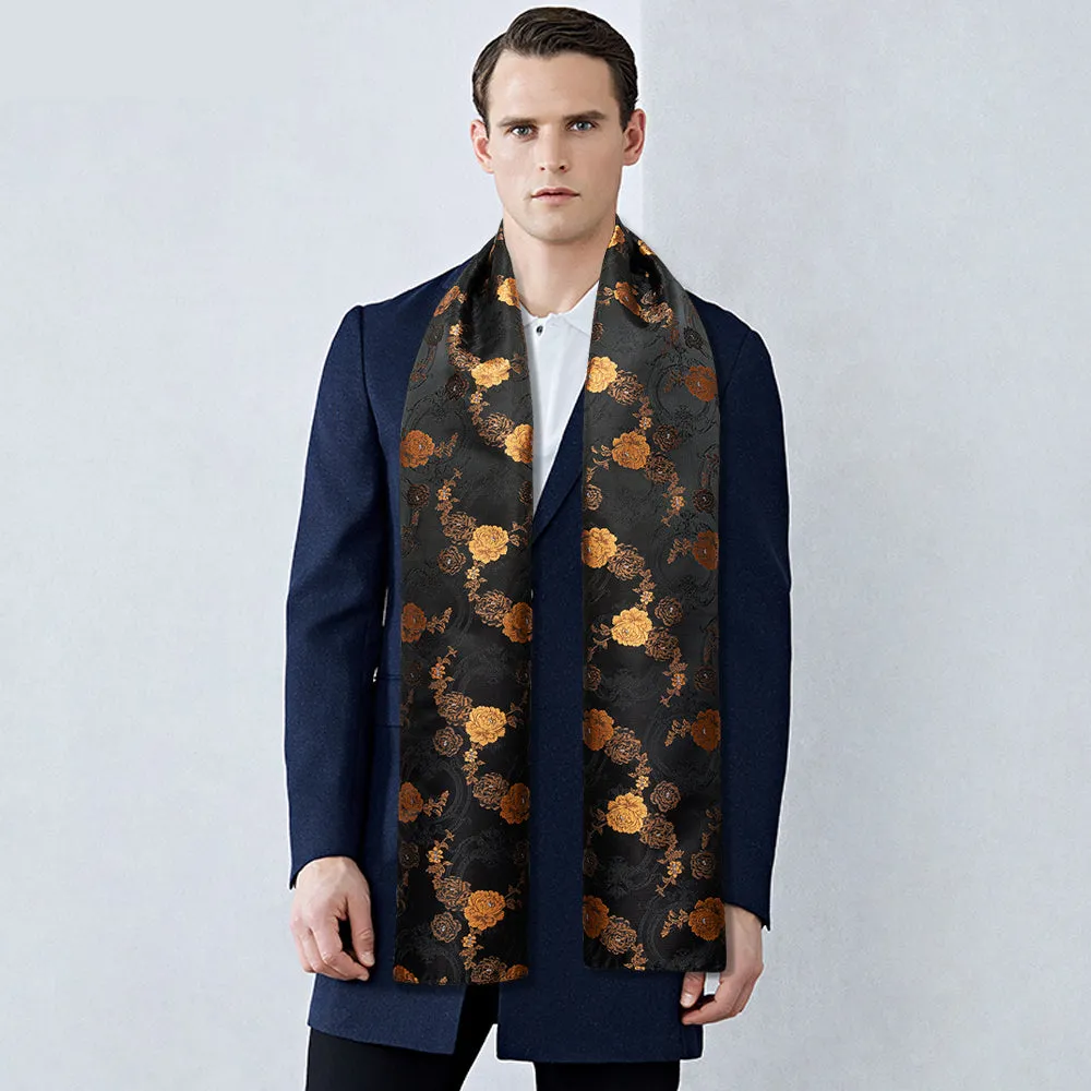 Barry Wang Luxury Black Yellow  Floral Scarf