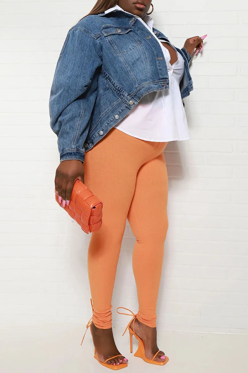 CG688 Irregular Neckline Denim Jacket