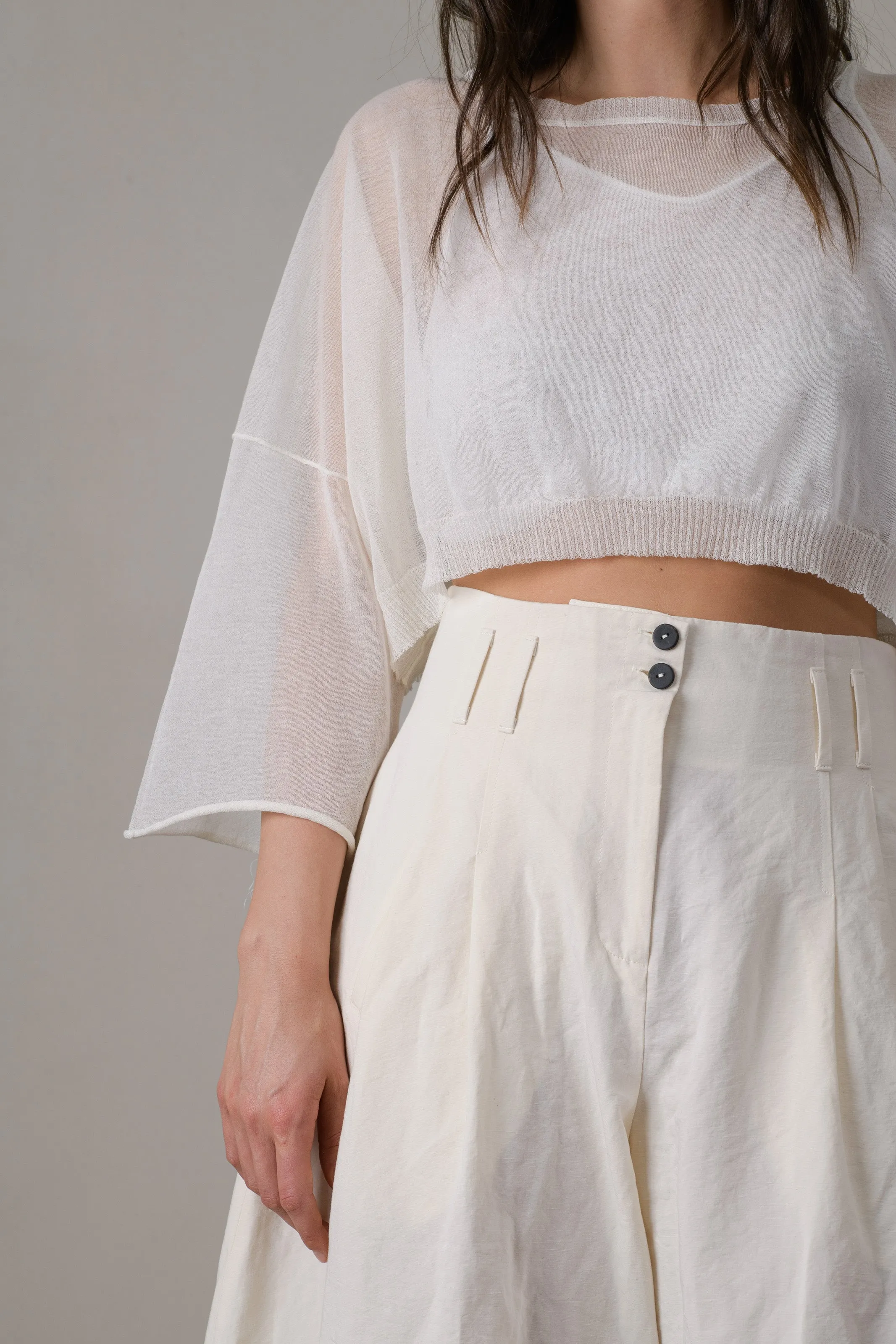 Cotton Boxy Crop Sweater White
