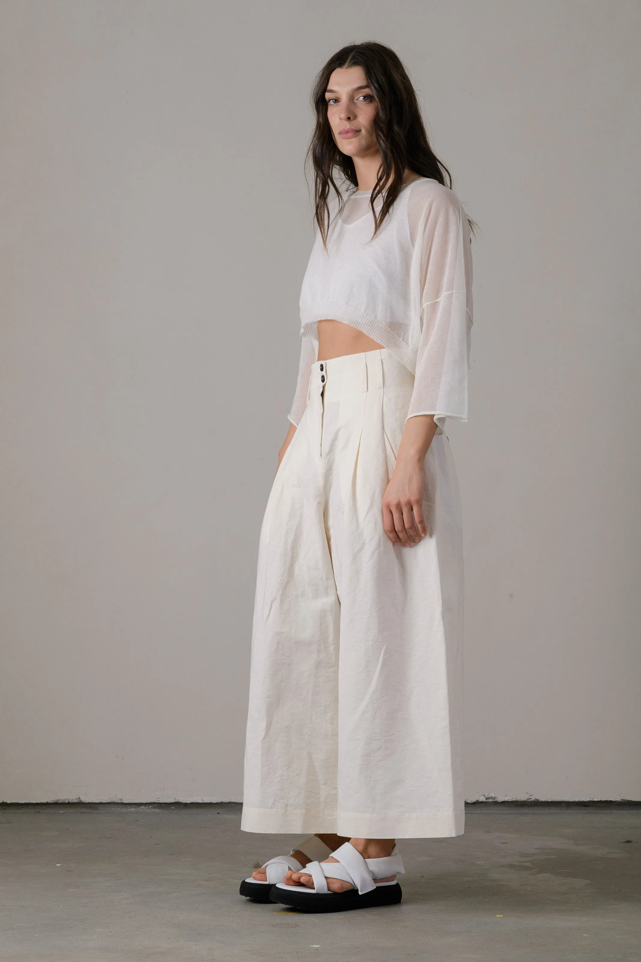 Cotton Boxy Crop Sweater White