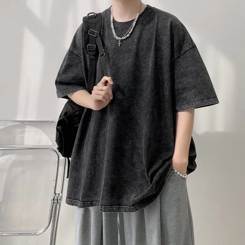 Design Batik Acid Washed T-shirts Men Short Sleeve Tees 2023 Streetwear Summer Man Oversized Tshirt Heavy Fabric Cotton Tops