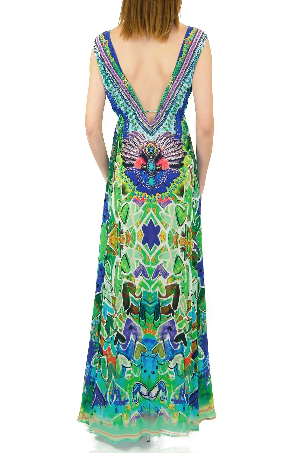 Embellished Plunge Neck Formal Dress