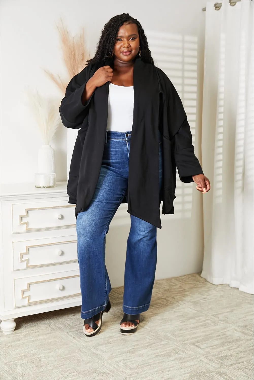 SHADOWS OPEN FRONT CARDIGAN WITH SCARF