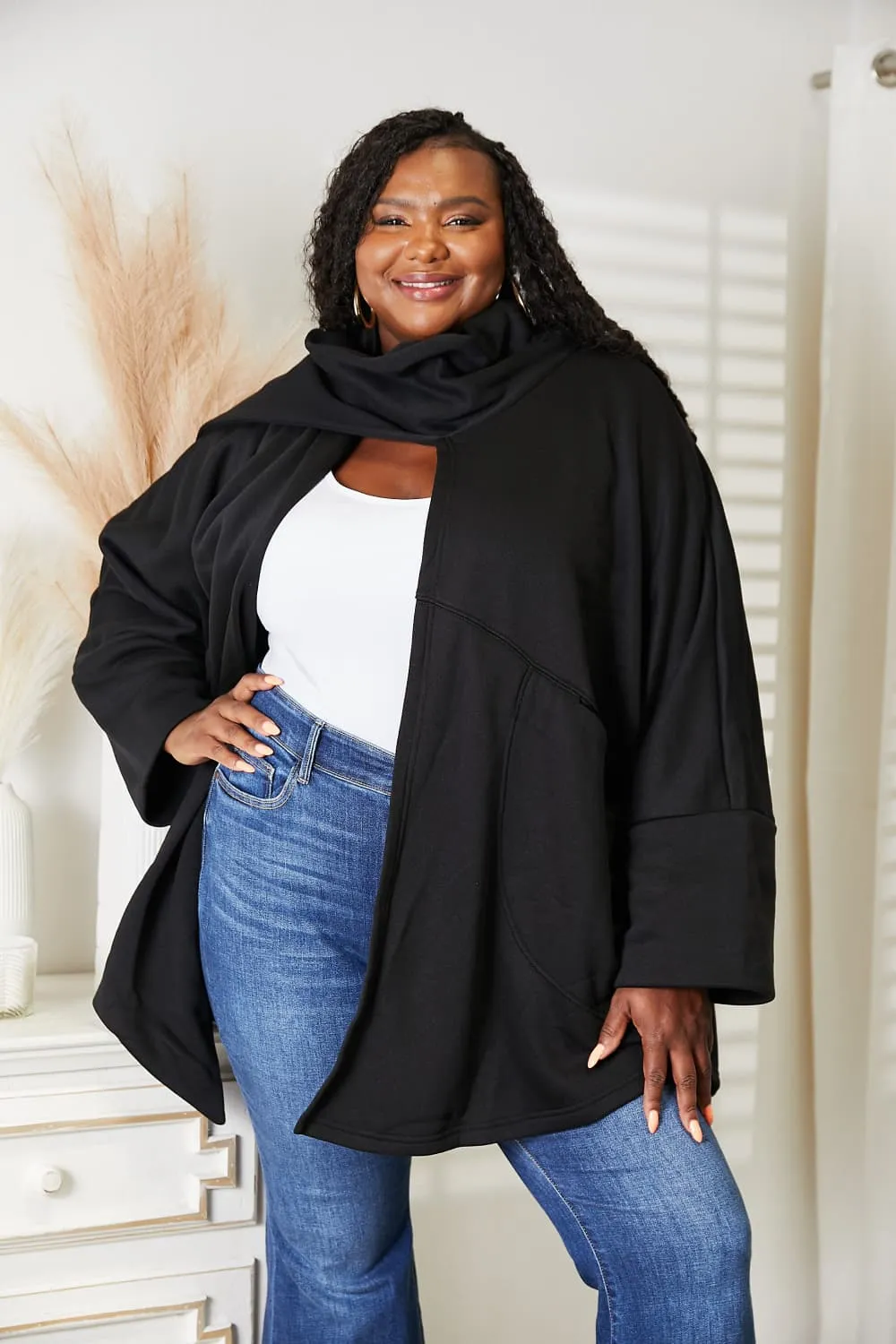 SHADOWS OPEN FRONT CARDIGAN WITH SCARF