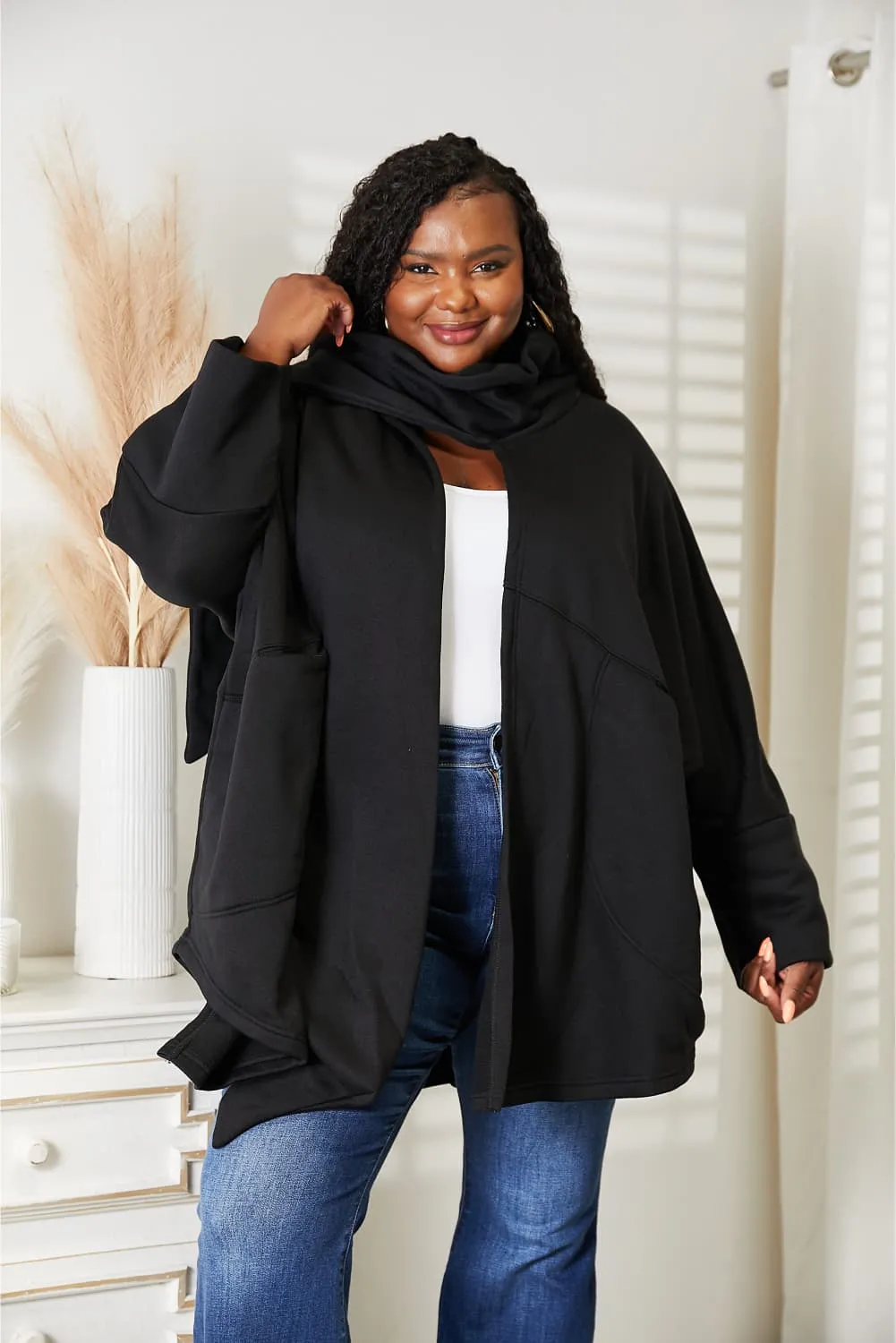 SHADOWS OPEN FRONT CARDIGAN WITH SCARF