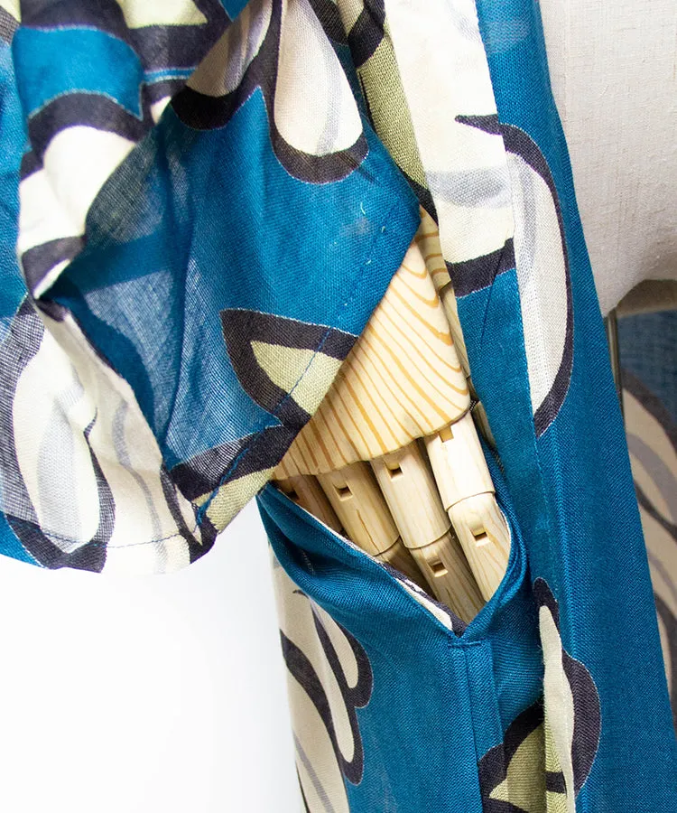 Sun Protection Long Cardigan  / Blue Green Peony Boho Kimono Cardigan