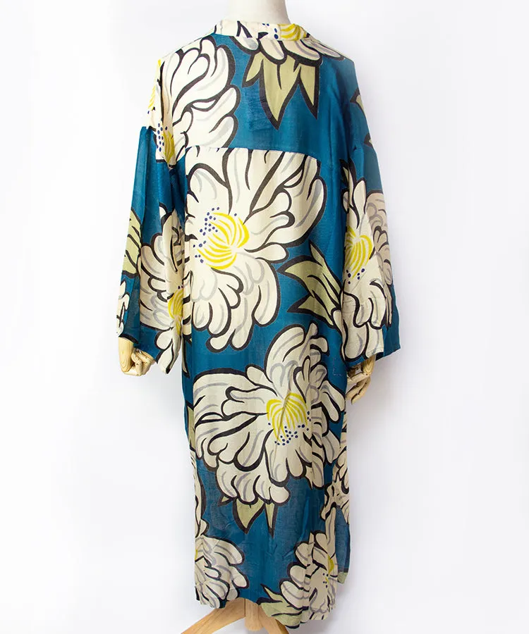 Sun Protection Long Cardigan  / Blue Green Peony Boho Kimono Cardigan
