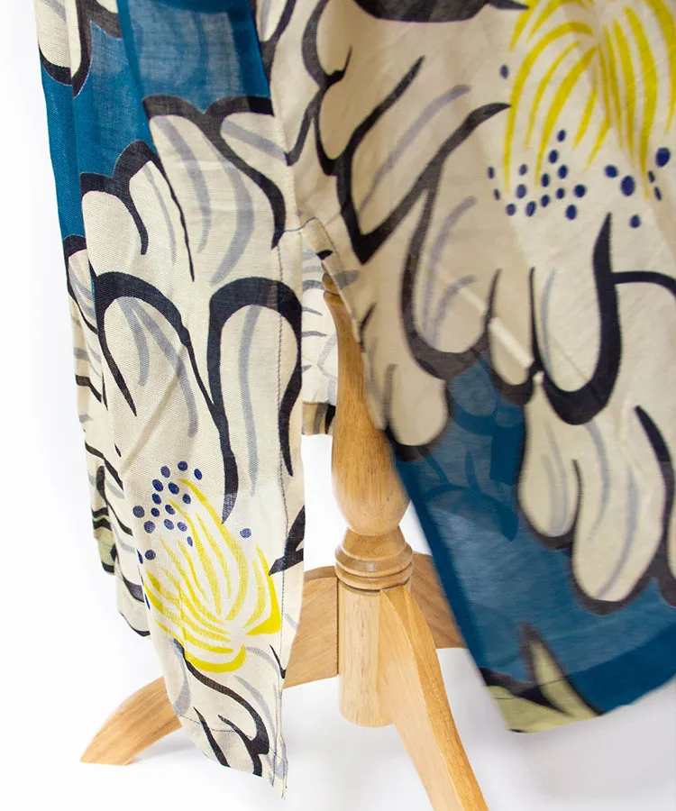 Sun Protection Long Cardigan  / Blue Green Peony Boho Kimono Cardigan
