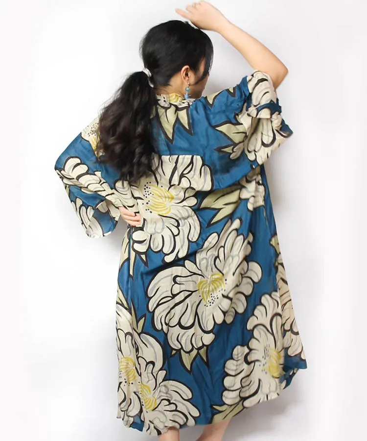 Sun Protection Long Cardigan  / Blue Green Peony Boho Kimono Cardigan