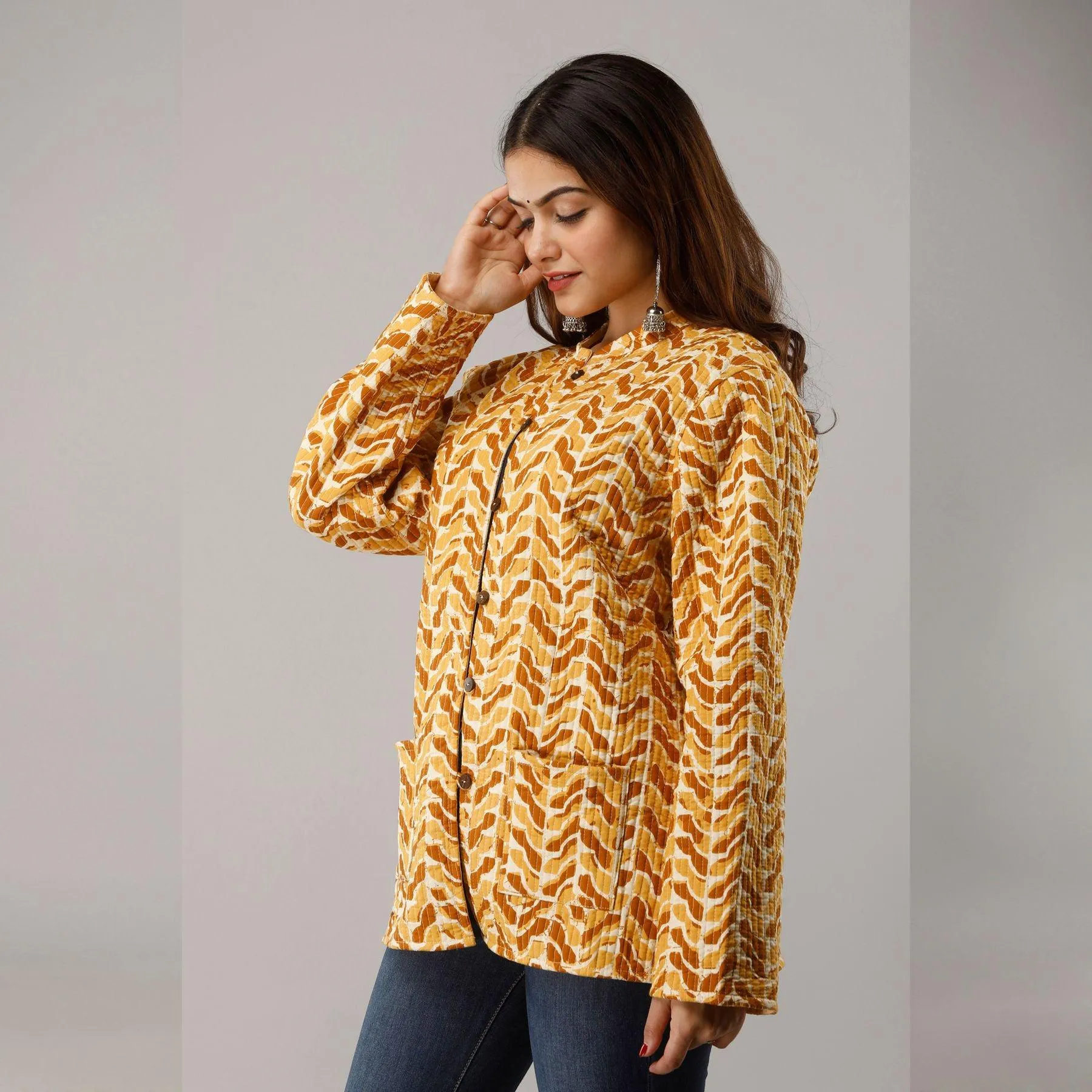 Yellow Cotton Quilted Jacket