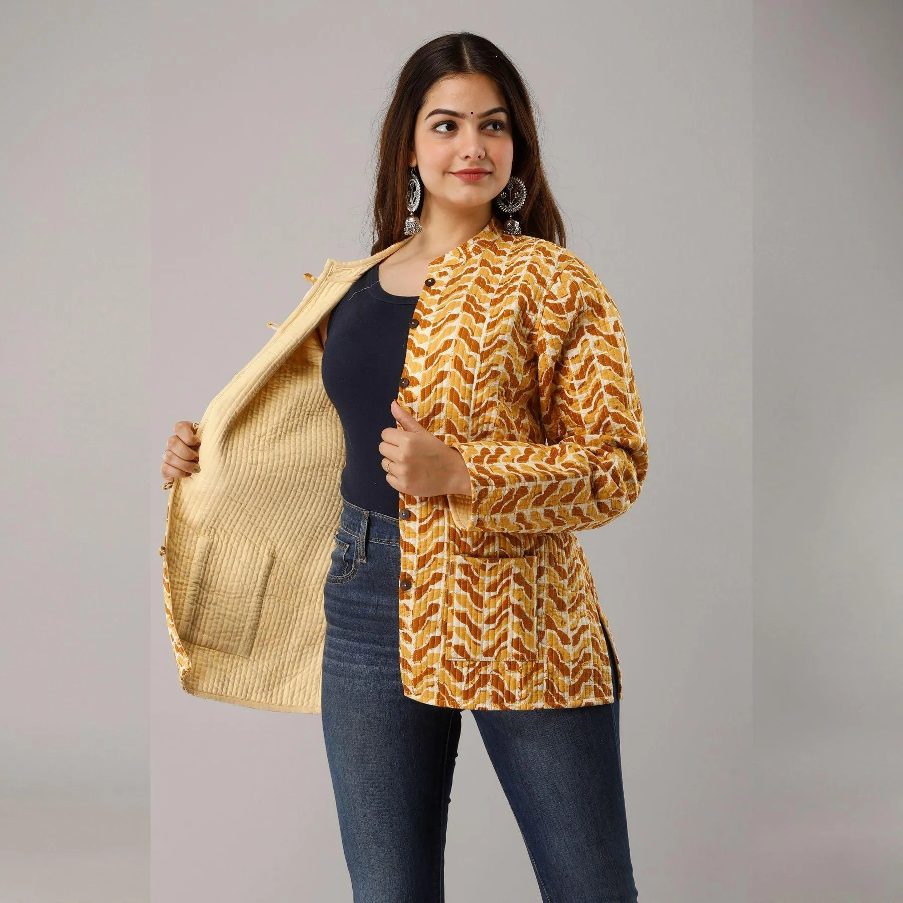 Yellow Cotton Quilted Jacket