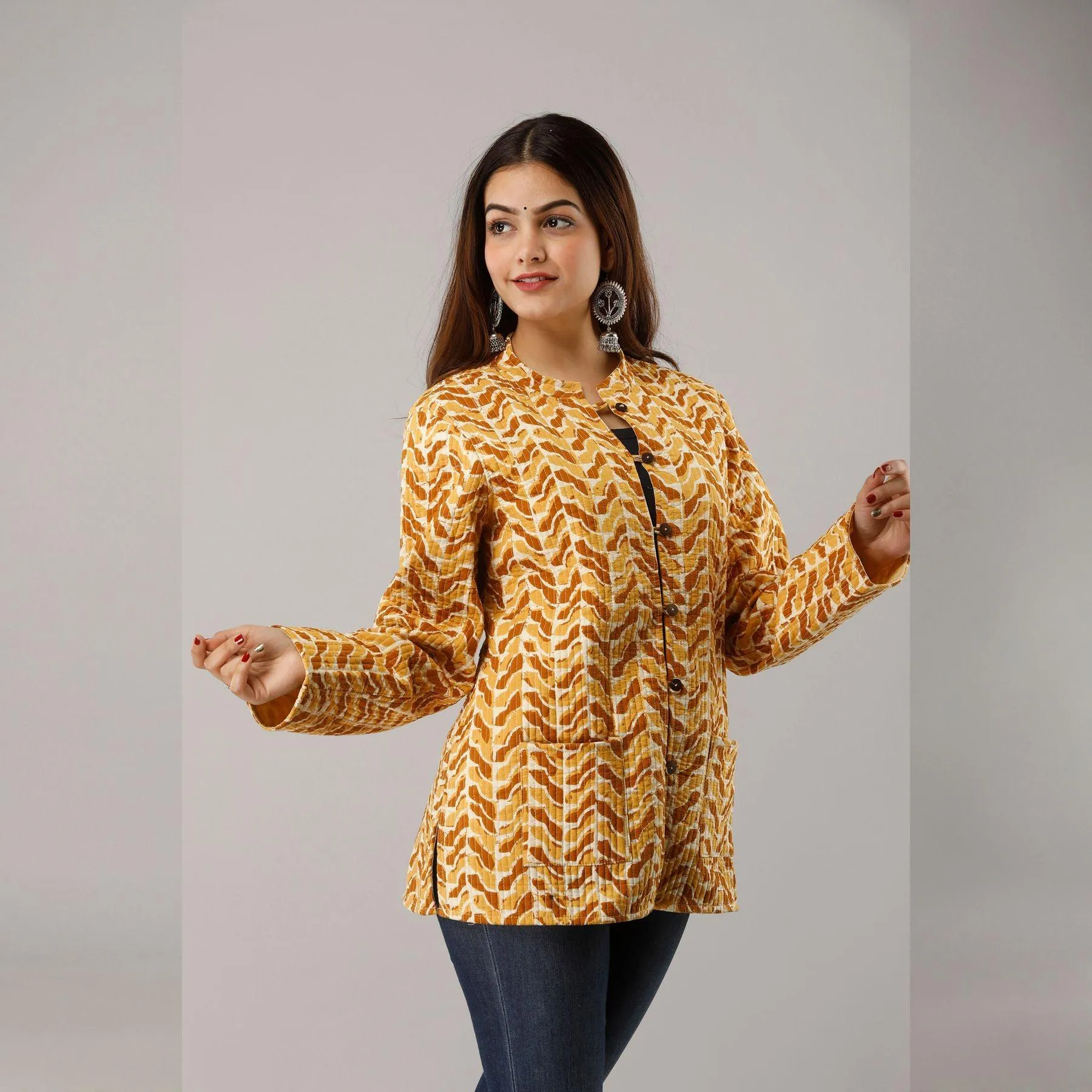 Yellow Cotton Quilted Jacket