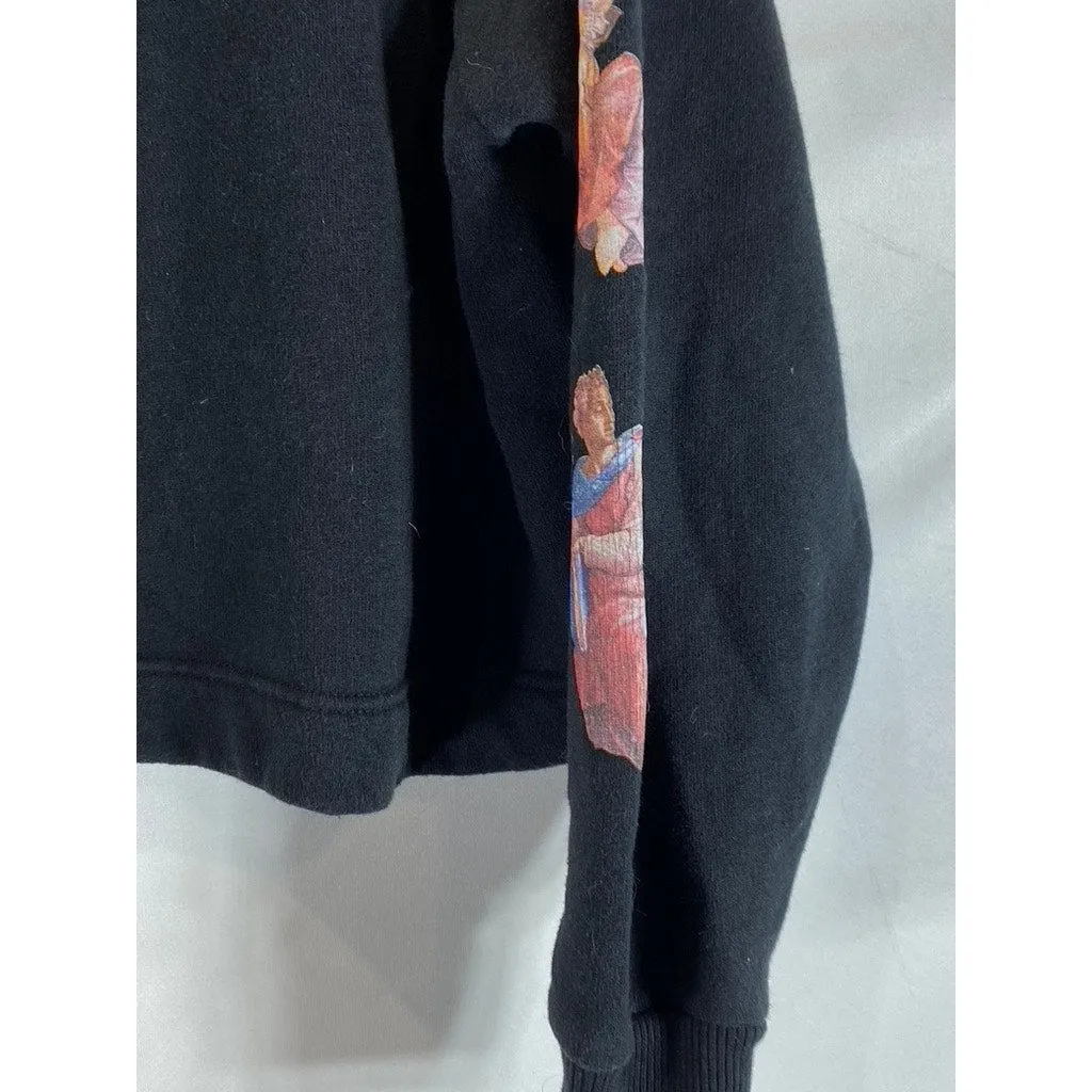 ZARA Women's Black Sistine Chapel Graphic Pullover Cropped Hoodie SZ M